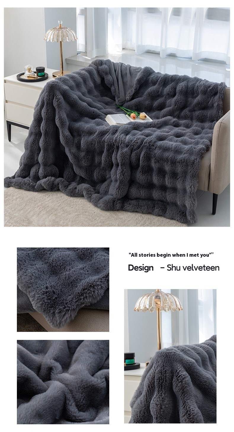 Title 7, Rabbit Velvet Blanket Bubble Velvet Double Laye...