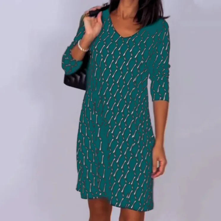 Geometric Printed Long Sleeve Dress Street Fried Street