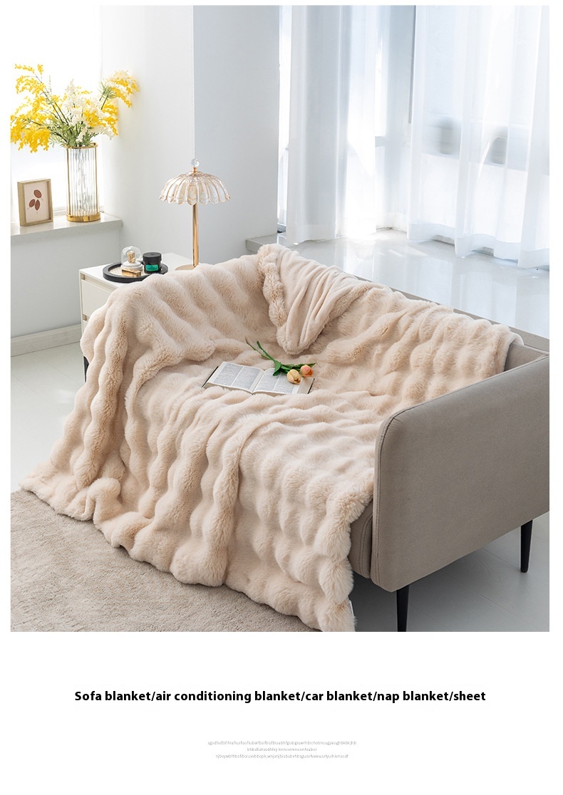 Title 5, Rabbit Velvet Blanket Bubble Velvet Double Laye...