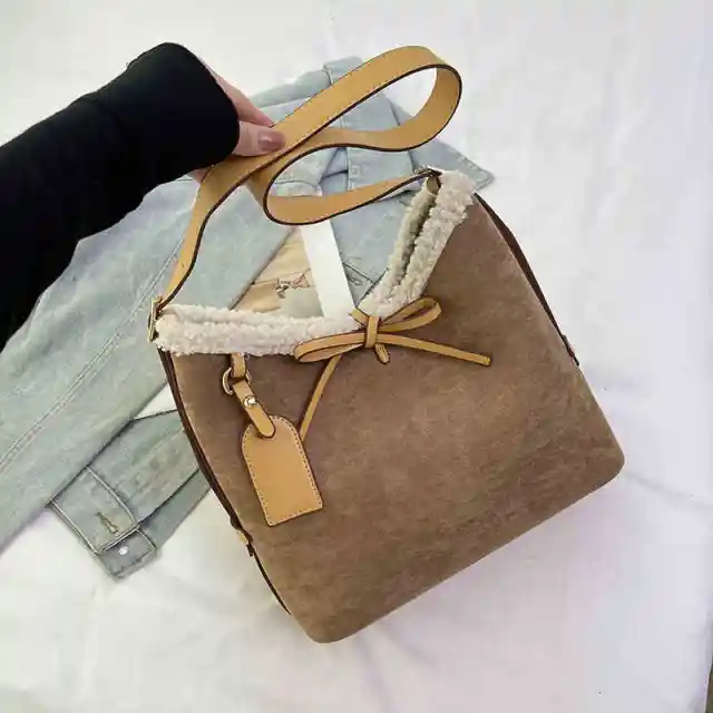 Commuter Retro Large Capacity Suede Bag Khaki - Shop at LoveMi