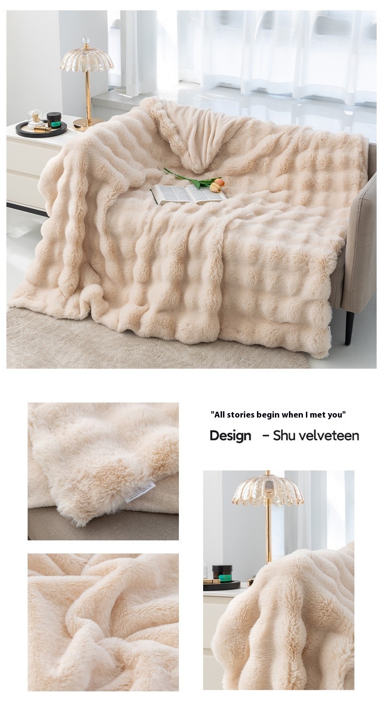 Title 6, Rabbit Velvet Blanket Bubble Velvet Double Laye...