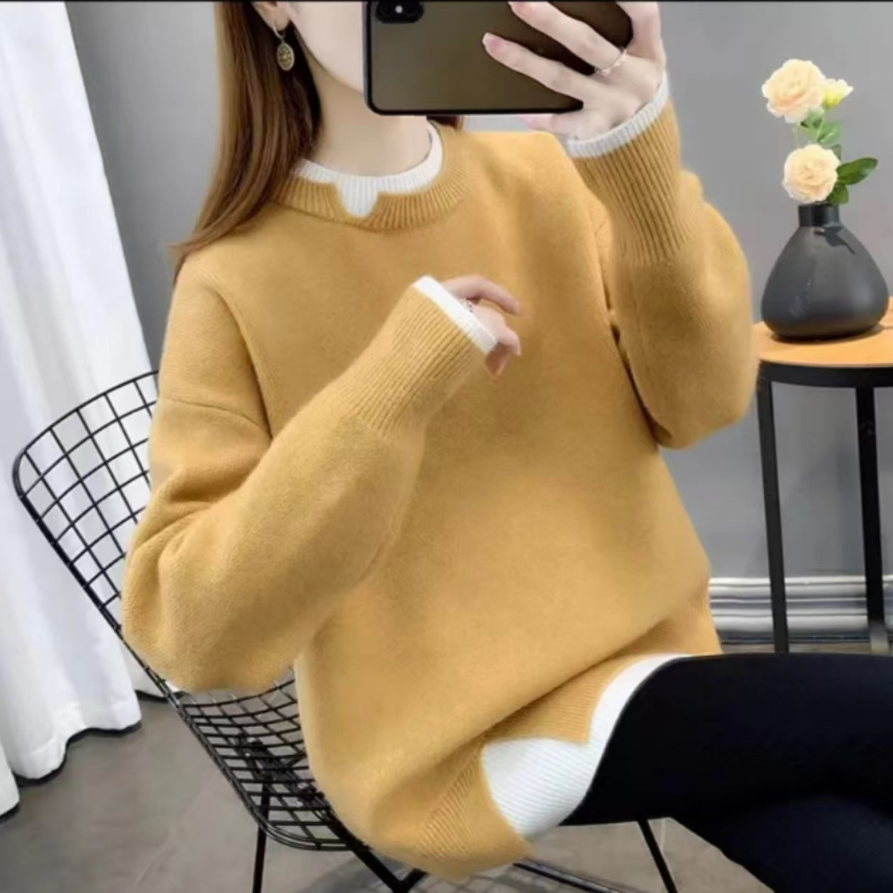 Title 3, All-matching Loose Knitted Pullover Top