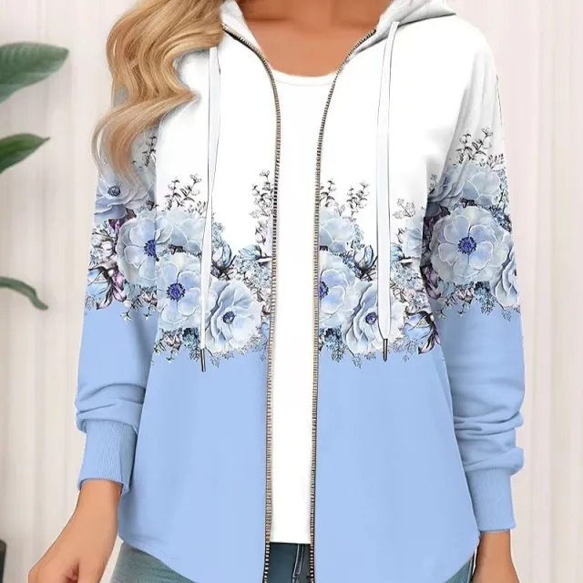 Casual Printed Full zip Cardigan Coat Blue - Shop at LoveMi