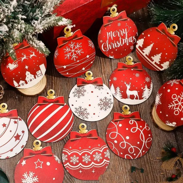 New Wooden Christmas Decoration Round Flat Plate Ornaments 24 Piece Set - Shop at LoveMi