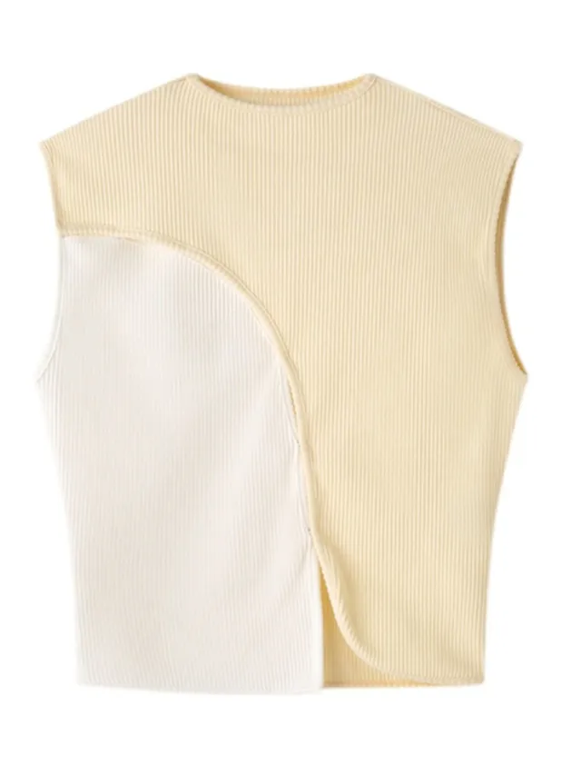 Matching Elegant Slim fit Short Thread Cotton Sleeveless T shirt Beige - Shop at LoveMi