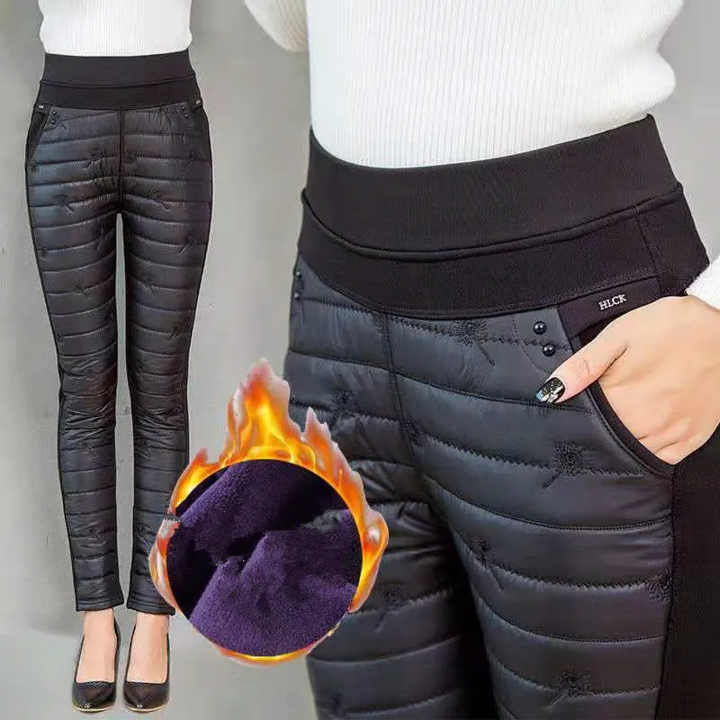 Mom's Pants Show Thin High Waist And Plush Cotton Pants - Black