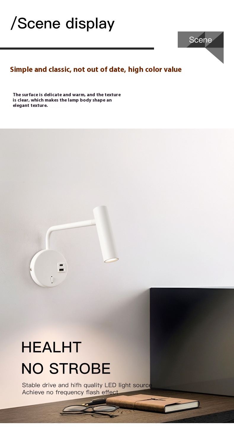 Title 5, Rocker Reading Wall Lamp Bedside Minimalist Cre...