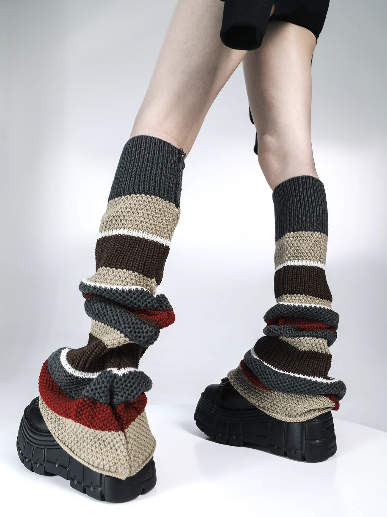 Title 2, Thick Thread Knitted Striped Contrast Color Foo...