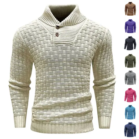 Men's Slim Turtleneck Sweater with Button Design Fashion Casual