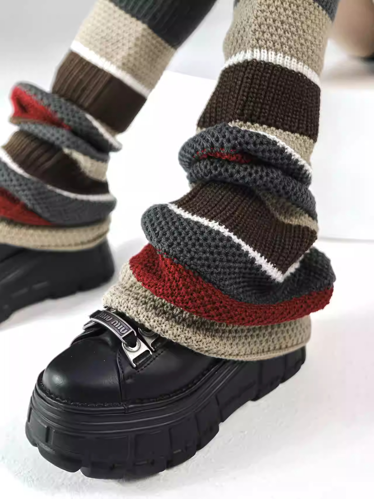 Title 5, Thick Thread Knitted Striped Contrast Color Foo...