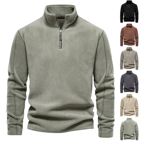 Fashion Personality Stand-collar Zippered Sweatshirt with Fleece Winter Casual