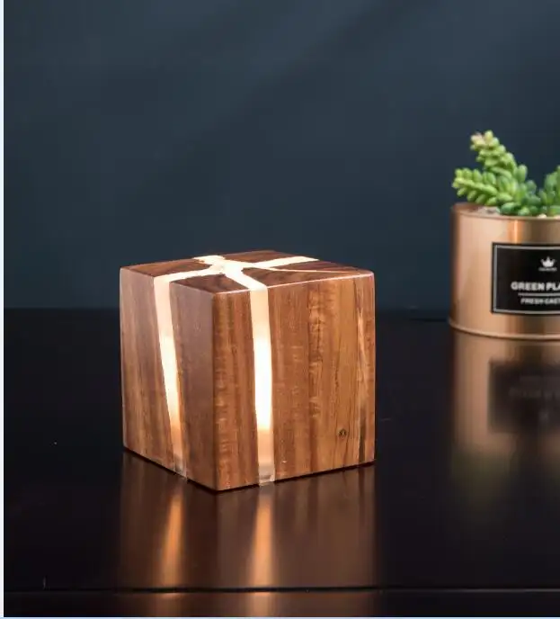 Creative Corridor Square Solid Wood Wall Bedside Lamp