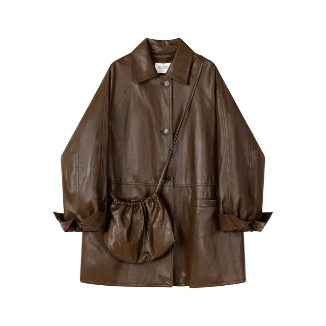 Retro Motorcycle Clothing Slimming Leather Coat Red Brown With Bag - Shop at LoveMi
