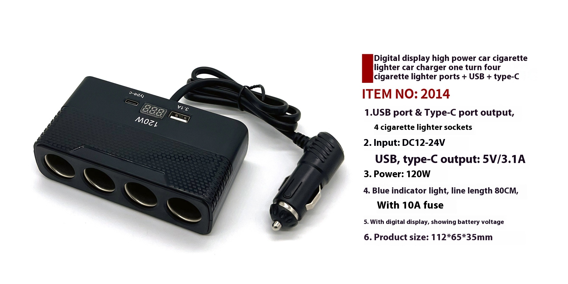 Simple Household Portable Digital Display Car Cigarette Lighter