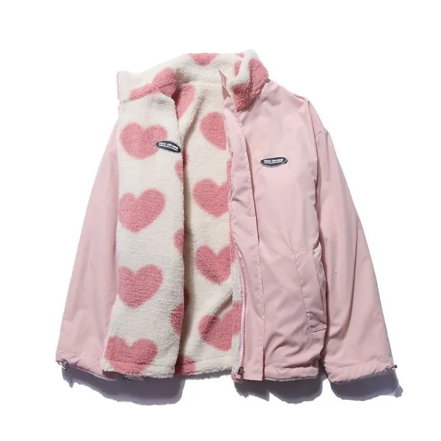Love Lamb Fleece lined Warm Reversible Cotton padded Coat Pink - Shop at LoveMi