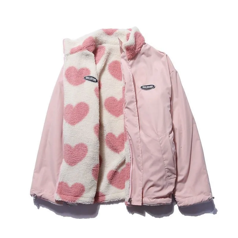 Love Lamb Fleece-lined Warm Reversible Cotton-padded Coat - Pink