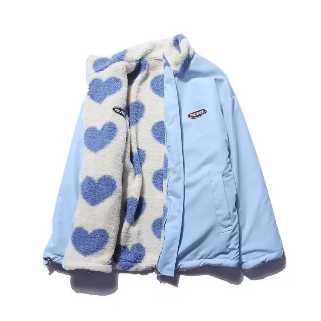 Love Lamb Fleece lined Warm Reversible Cotton padded Coat Blue - Shop at LoveMi