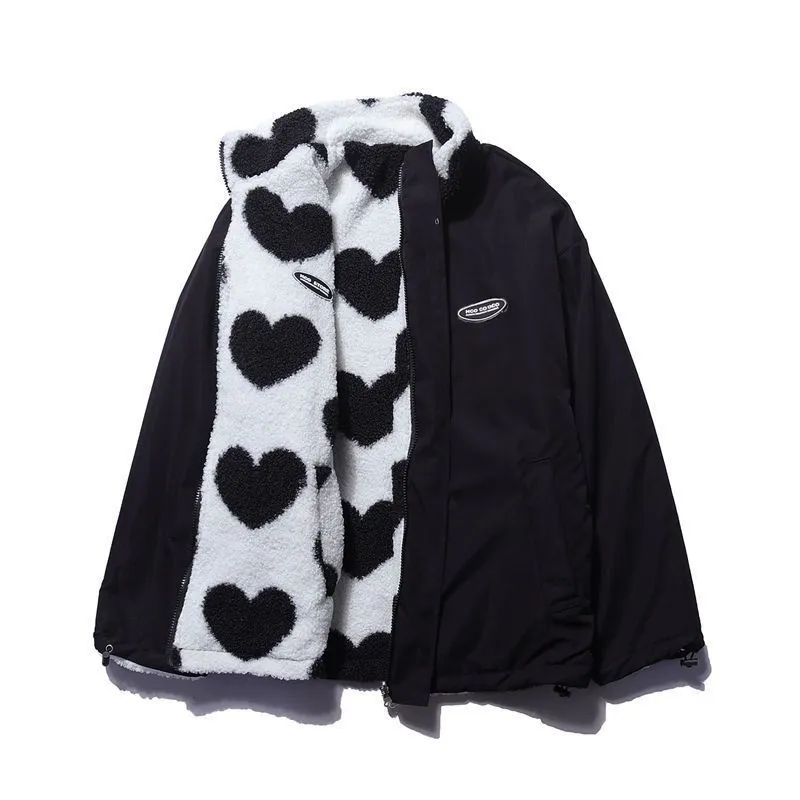 Love Lamb Fleece-lined Warm Reversible Cotton-padded Coat - Black