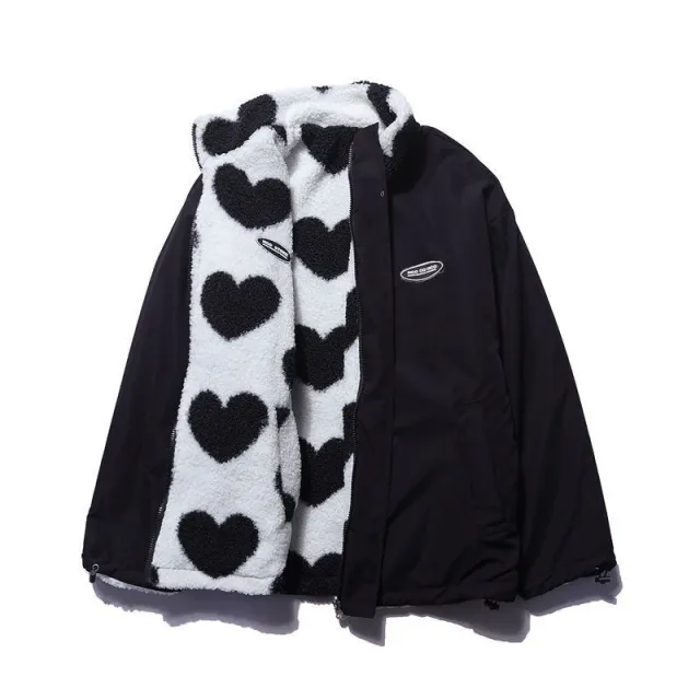 Love Lamb Fleece lined Warm Reversible Cotton padded Coat Black - Shop at LoveMi