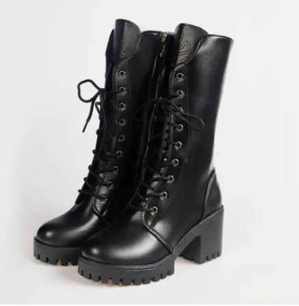 Cross Strap High Heel Short Plush Wedge Round Head Middle Boots Fontaine Twin Shoes 39 - Shop at LoveMi