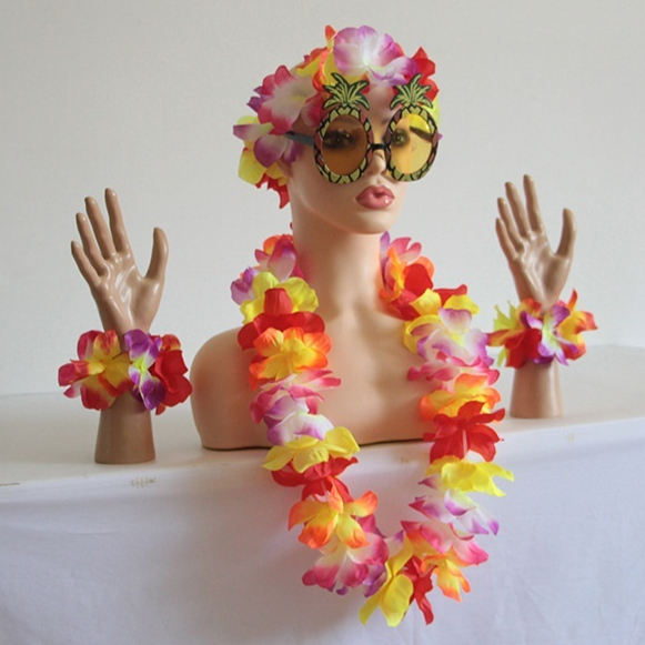 Party Hawaii Two-tone Garland 4-piece Set Stage Performance Decoration Props Grass Skirt Accessories