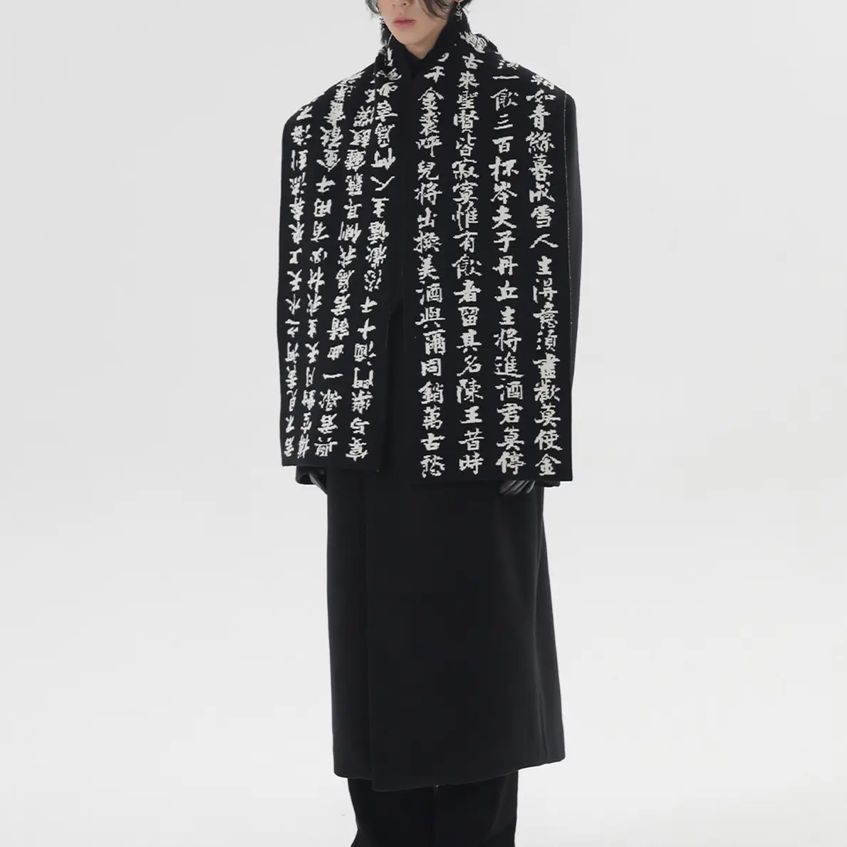 Original Chinese Style Imitation Dehaired Angora Winter Warm Black And White Lovers Scarf