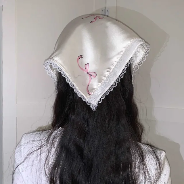 Bow Small Square Towel Women's Thin High grade Silk Scarf White - Shop at LoveMi