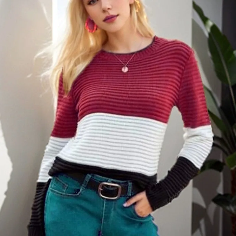 Women's Knitwear Top Elegance Retro Slim-fit Figure Flattering Sweater - Rouge Color
