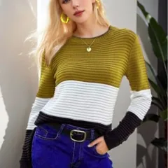 Women's Knitwear Top Elegance Retro Slim-fit Figure Flattering Sweater - Olive - View 1