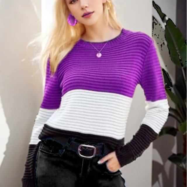Women's Knitwear Top Elegance Retro Slim fit Figure Flattering Sweater Purple - Shop at LoveMi