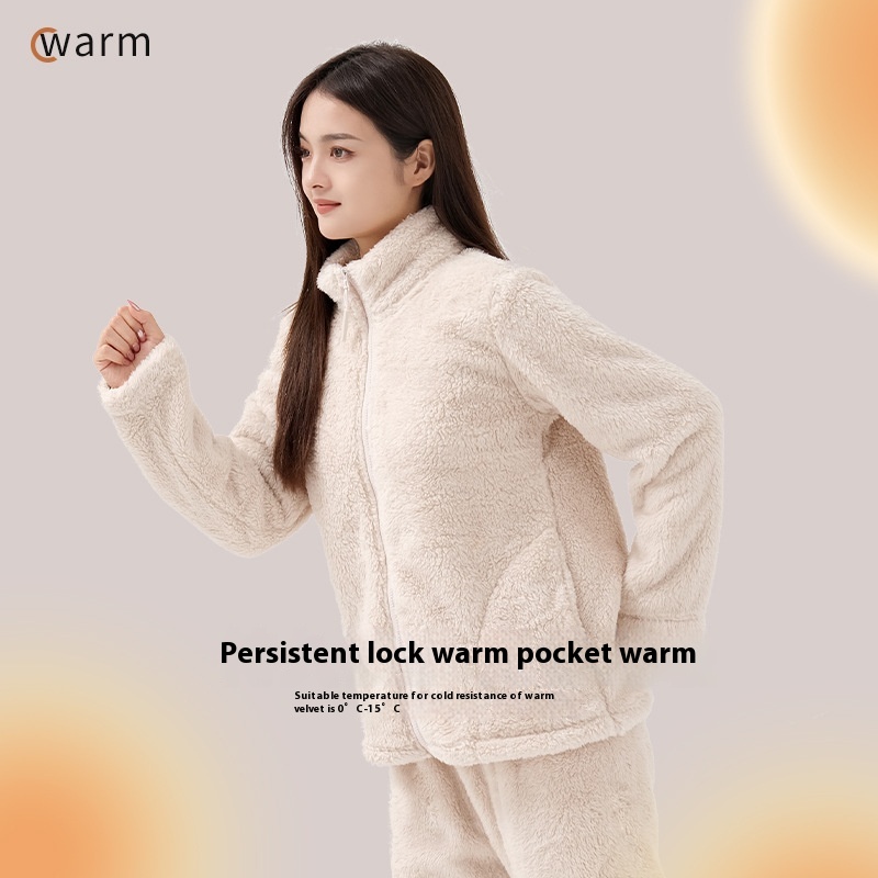 Women's Coral Fleece Thickened Stand Collar Zipper Cardigan Can Be Worn Outside