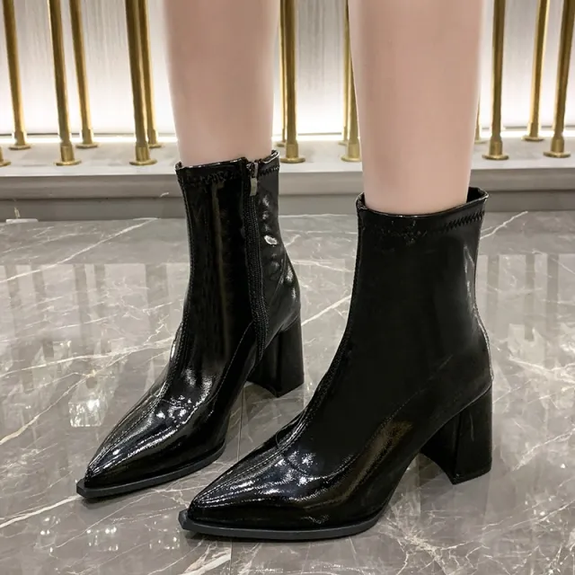 Pointed toe High Heel Short Boots Women's French Style Small Ankle Boots Black - Shop at LoveMi
