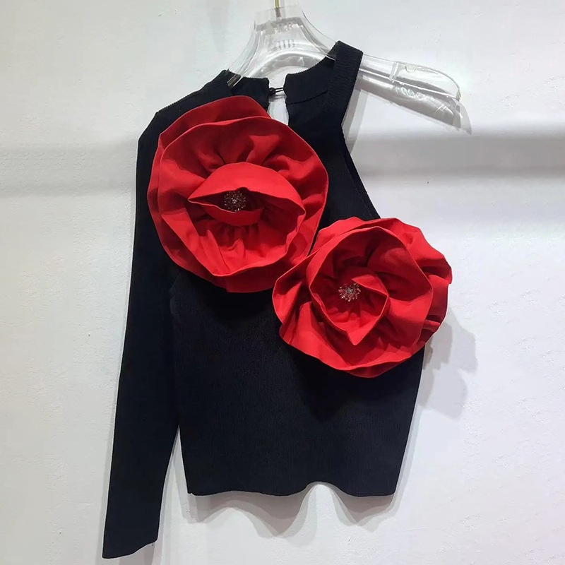 Title 3, High-end Design Stitching Flowers Slim-fit Knit...