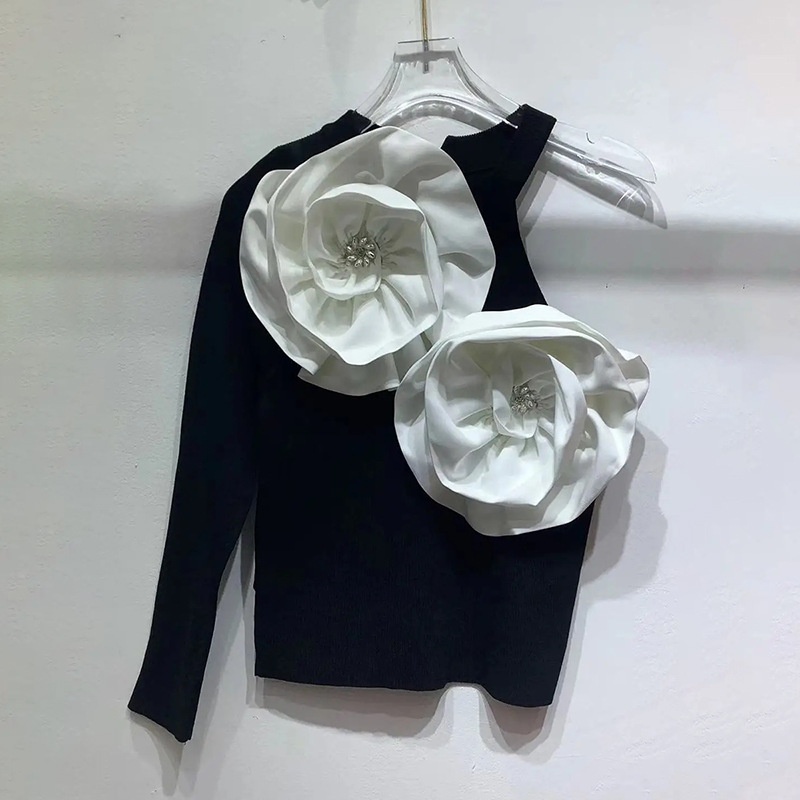 Title 2, High-end Design Stitching Flowers Slim-fit Knit...