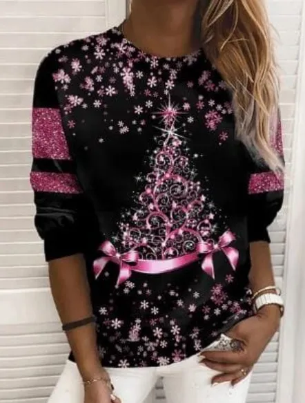 Christmas Sweater Women's 3D Digital Printing Pullover Jacket Fashion Casual Sweatshirt Long Sleeve Printed Round Neck Shirt Top Clothes - Lypyl015...