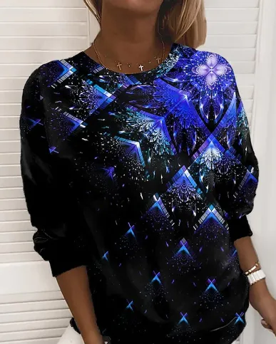 3D Gradient Pattern Digital Printed Round Neck Long sleeved Sweater 7289Nzylwy - Shop at LoveMi