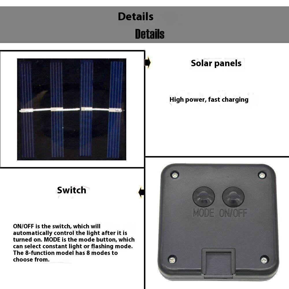 Title 1, LED Solar Koperdraad Lamp, acht functies lichts...