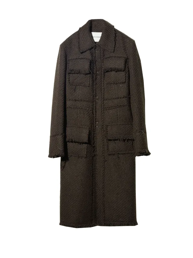 Fringe Damage Wandering Artist Long Woolen Coat Brown - Shop at LoveMi
