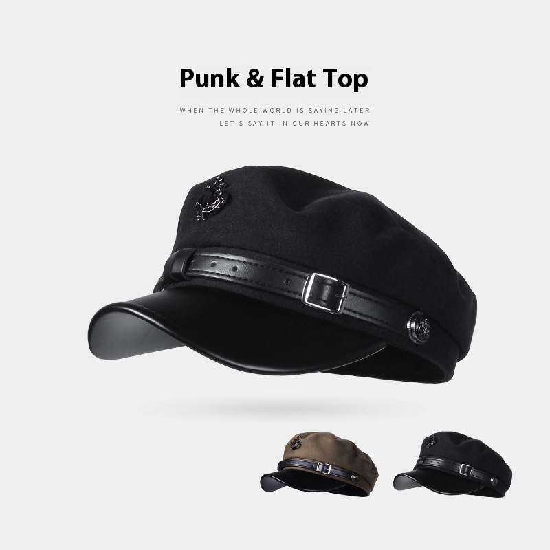 Woolen Flat Top American Retro Octagonal Hat Women