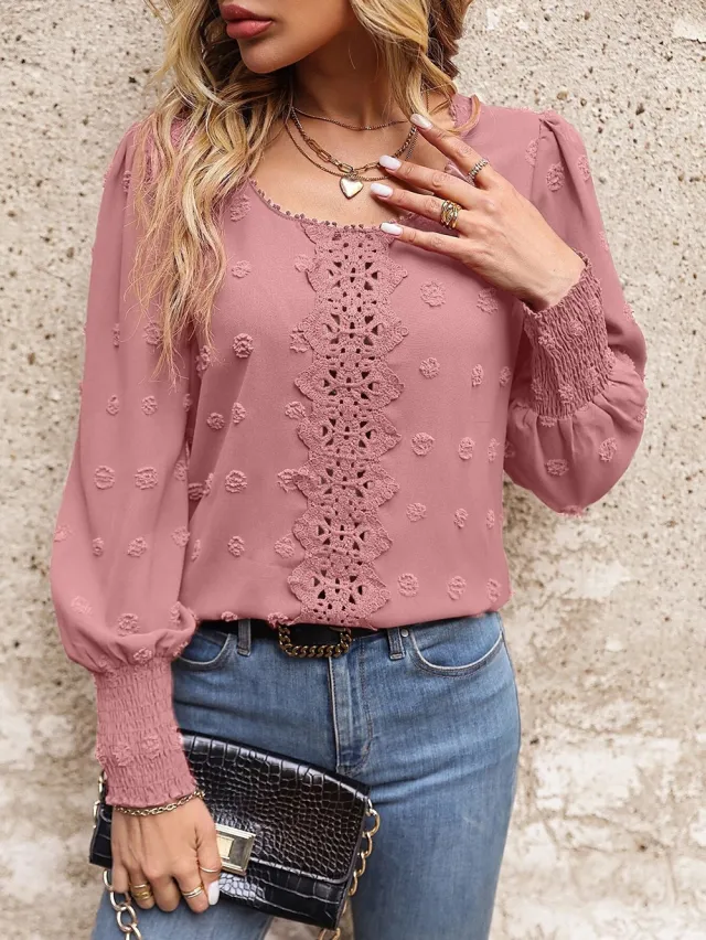 Large Polka Dot Lace Patchwork Style Shirt Pink - Shop at LoveMi