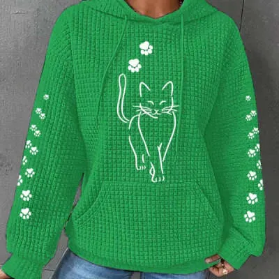Women's Clothing New Waffle Hooded Long Sleeve Letter Print Sweatshirt Green - Shop at LoveMi