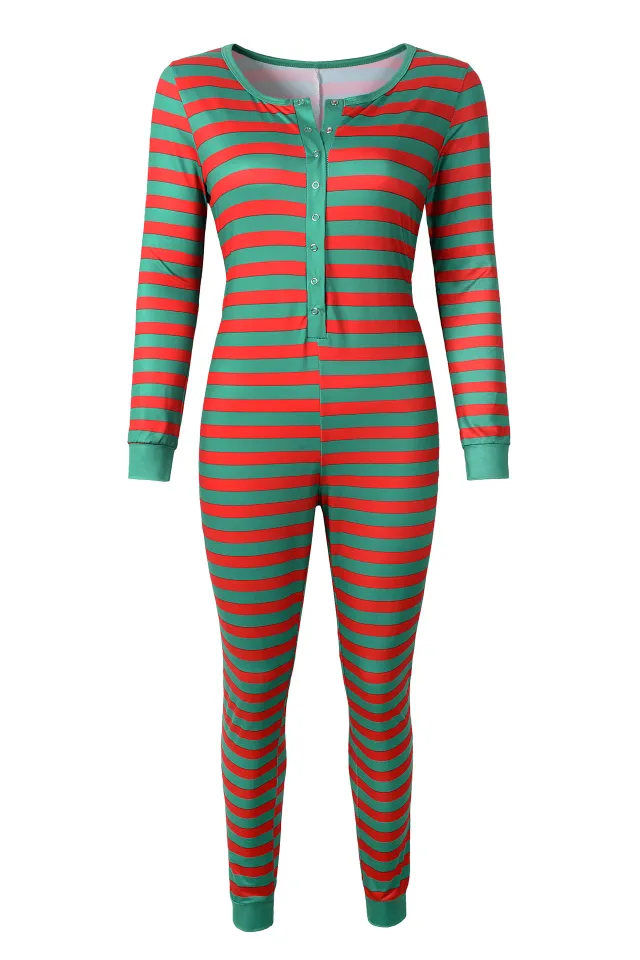 New Autumn And Winter Christmas Home Printing Long Sleeve Jumpsuit Green - Shop at LoveMi