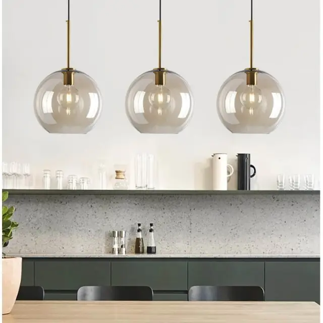 Glass Dome Pendant Light In Iron, 15 To 40cm