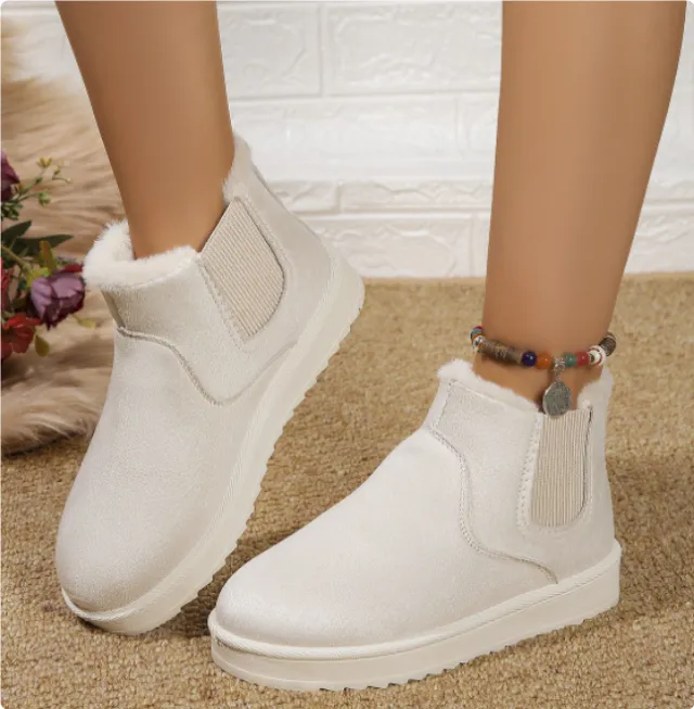 Women's Thick Fleece lined Winter Boots Cotton padded Shoes White - Shop at LoveMi