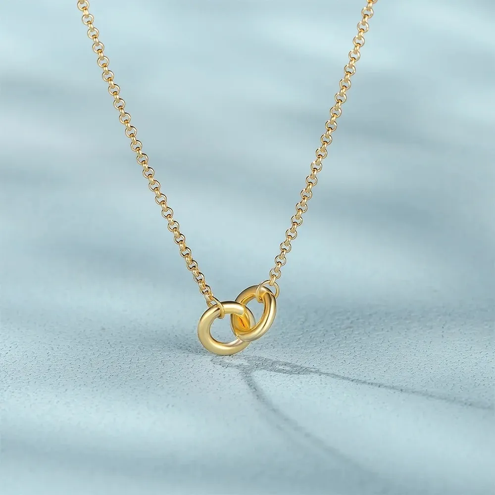 Fashion Ins Style Simple Double Ring Women's Necklace S925 Sterling Silver Ring Buckle Clavicle Chain Neck Chain
