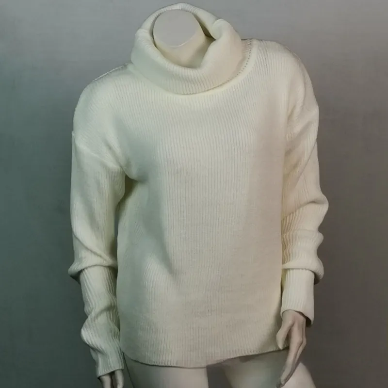 European And American Solid Color Turtleneck Long Sleeve Sweater - White