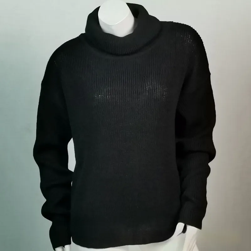 European And American Solid Color Turtleneck Long Sleeve Sweater - Black