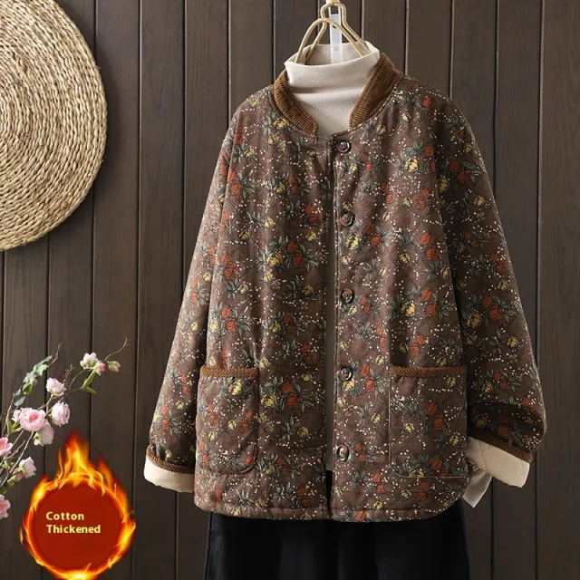 Women's Warm Thick Loose Cotton padded Clothes Retro Stand Collar Tan - Shop at LoveMi