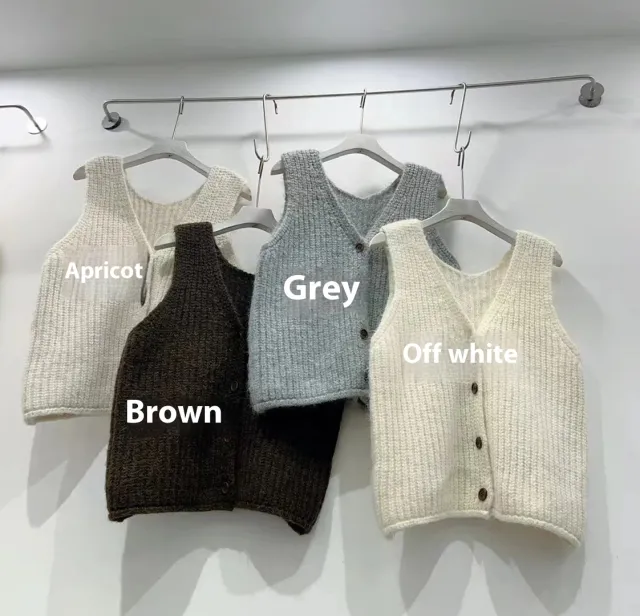 Solid Color Loose fitting Versatile Sleeveless Cardigan Sweater Vest Women's Knitted Vest Waistcoat Top Apricot - Shop at LoveMi