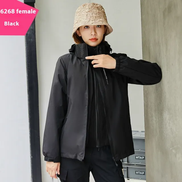 Shell Jacket Two piece Set Coat Fleece Lined Removable Waterproof Black For Women - Shop at LoveMi